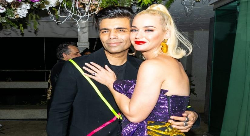 Filmmaker Karan Johar with pop singer Katy Perry at a party hosted by him for her at his residence.