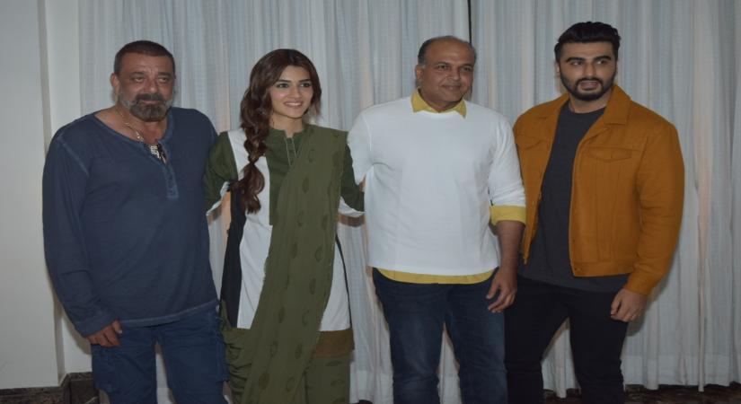 Mumbai: Actors Sanjay Dutt, Arjun Kapoor, Kriti Sanon and director Ashutosh Gowariker during the promotions of their upcoming film "Panipat" in Juhu, Mumbai on Dec 2, 2019. (Photo: IANS)
