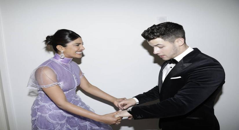 Actress Priyanka Chopra Jonas with her husband singer-actor Nick Jonas on the second day of the 72nd edition of Cannes Film Festival at Cannes in Paris on Friday.