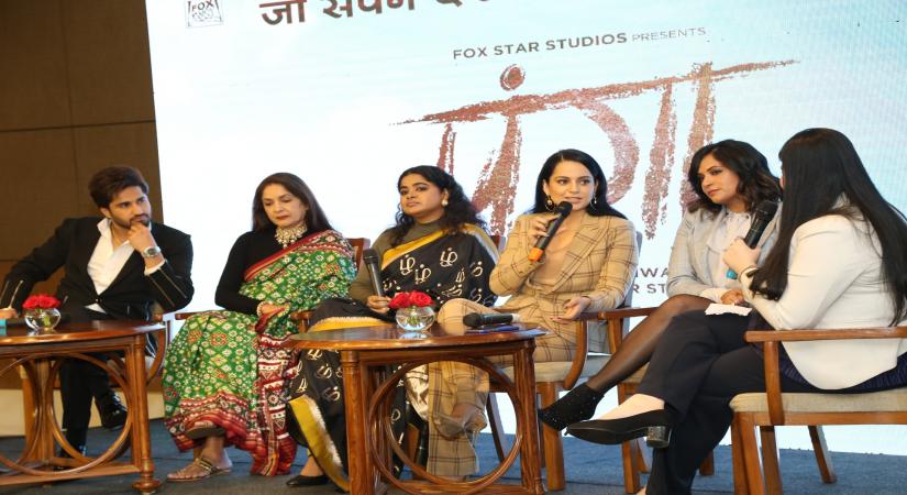 New Delhi: Director Ashwiny Iyer Tiwari and actors Kangana Ranaut, Jassie Gill, Neena Gupta and Richa Chaddha at a press conference to promote their upcoming film "Panga" in New Delhi on Jan 20, 2020. (Photo: Amlan Paliwal/IANS)