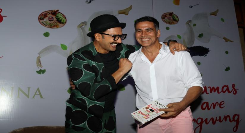 Mumbai: Actors Akshay Kumar and Ranveer Singh at the launch of writer-producer Twinkle Khanna's book "Pyjamas Are Forgiving" in Mumbai on Sept 7, 2018. (Photo: IANS)