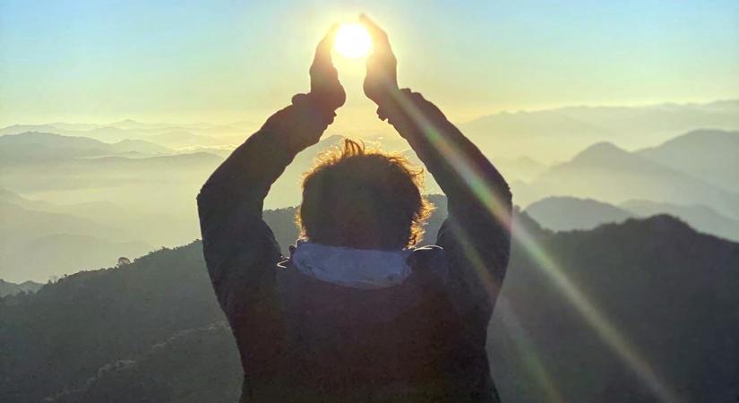 Actor Gerard Butler doing the Suryanamaskar at the Himalayan hills of Rishikesh.