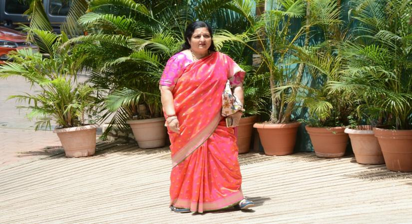 Mumbai: Singer Anuradha Paudwal arrives at the Haldi ceremony of son of  Assistant Commissioner of Customs (Preventive Wing) Deepak Pandit, in Mumbai's Juhu on May 27, 2018. (Photo: IANS)