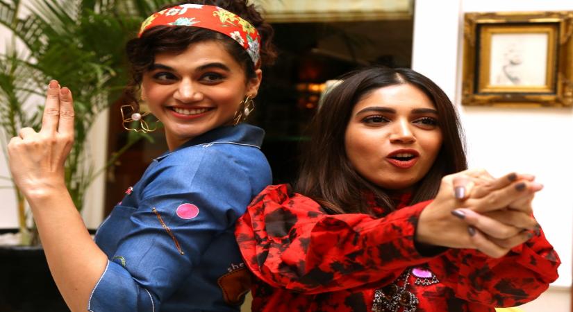 New Delhi: Actors Tapsee Pannu and Bhumi Pednekar during the promotions of their upcoming film "Saand Ki Aankh" in New Delhi on Oct 23, 2019. (Photo: Amlan Paliwal/IANS)