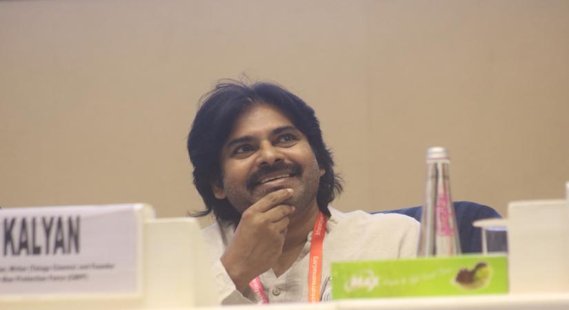 New Delhi: Actor and Jana Sena Party (JSP) chief Pawan Kalyan meet Class 10 Students at Parliament, in New Delhi on Feb 20, 2020. (Photo: IANS)