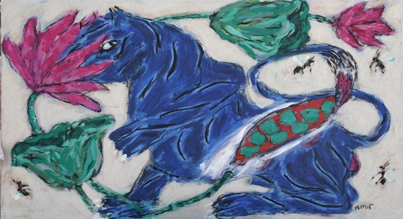 Amit Ambalal - A Tiger on Non Violence, 2019 (Acrylic on canvas_ 24 x 36 inches)