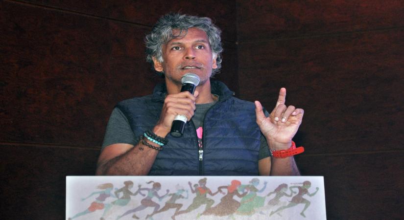 Kolkata: Actor, model and Pinkathon founder Milind Soman at a press conference during the "3rd  edition of Pinkathon Kolkata 2020", in Kolkata on Feb 20, 2020. (Photo: Kuntal Chakrabarty/IANS)