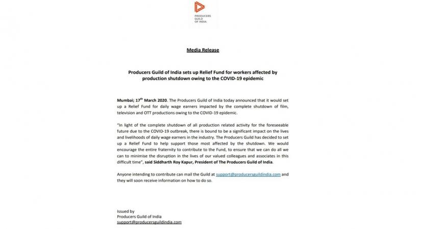 COVID-19 effect: Producers Guild sets up relief fund for daily-wage workers.