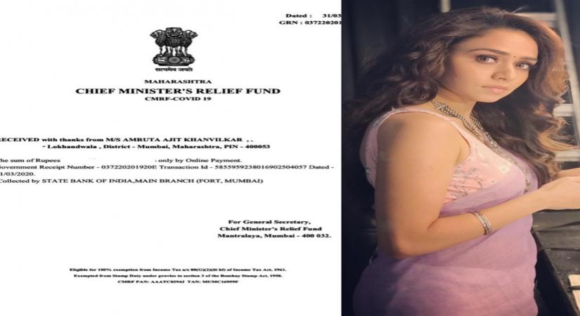 Amruta Khanvilkar donates to CM's relief fund to fight against coronavirus.