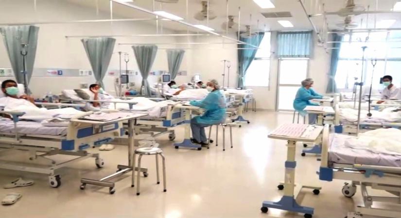 BANGKOK, July 11, 2018 (Xinhua) -- Boys rescued from the Thai cave wear masks and rest at a hospital in Mae Sai, Chiang Rai province, northern Thailand, in a still image taken from a July 11, 2018 handout video. According to reports, all 12 boys of a child soccer team and their assistant coach have been rescued and evacuated to a hospital.(Xinhua/IANS)