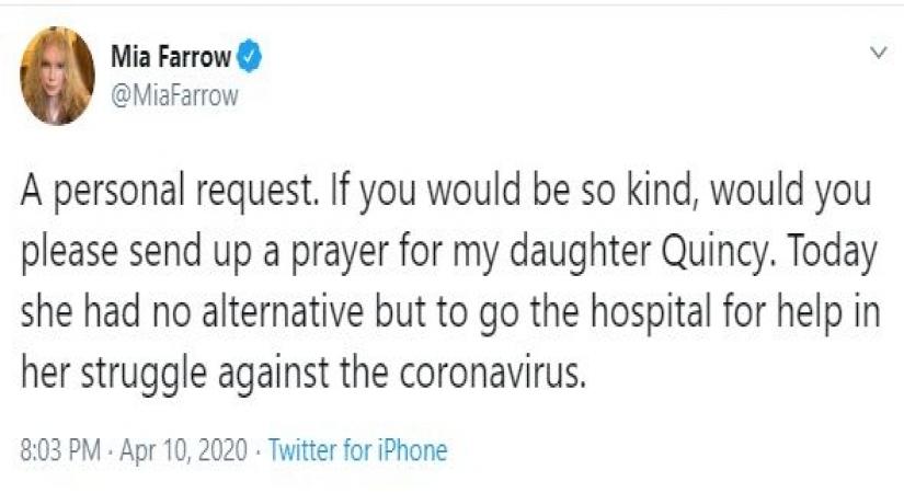 Mia Farrow's daughter Quincy hospitalised with COVID-19.