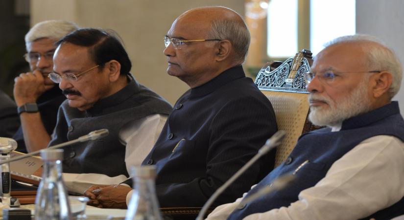 President Ram Nath Kovind, Vice President M. Venkaiah Naidu and Prime Minister Narendra Modi. (Photo: IANS/RB)