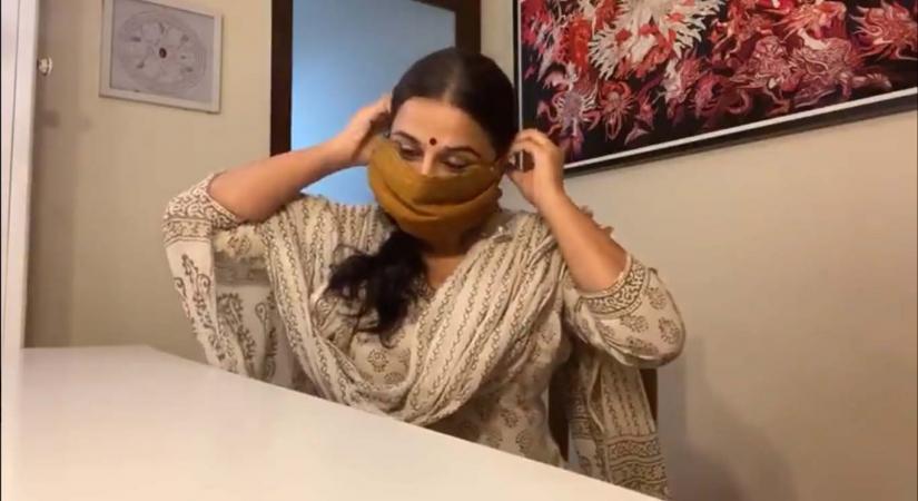 Lockdown diaries: Vidya Balan makes mask out of blouse piece.