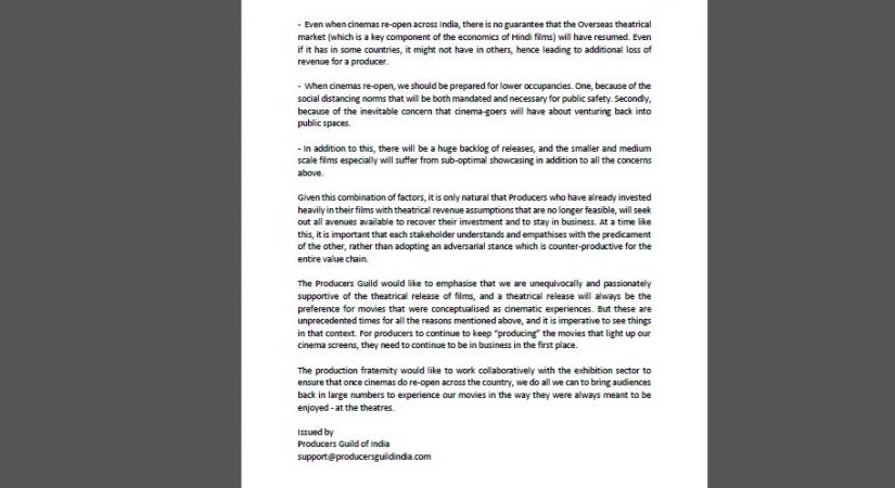 Producers Guild disappointed with 'unconstructive messaging' by exhibition sector.