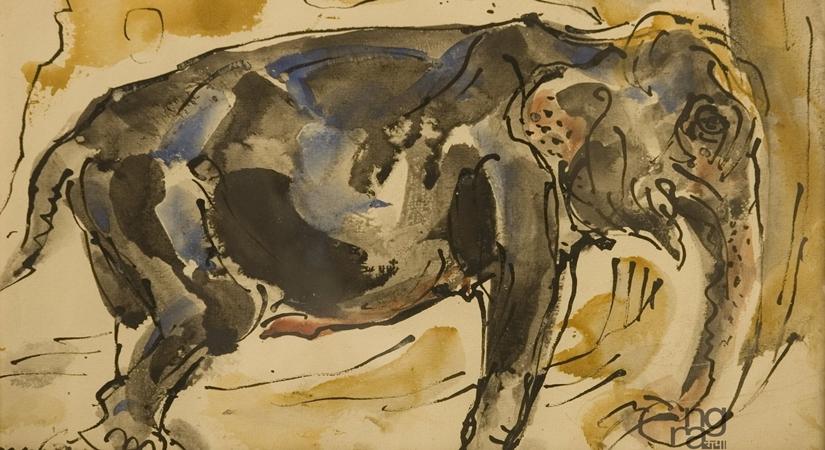 Ramkinkar Baij, A study of an Elephant, Bodh Gaya, Watercolor on Paper, Source NGMA