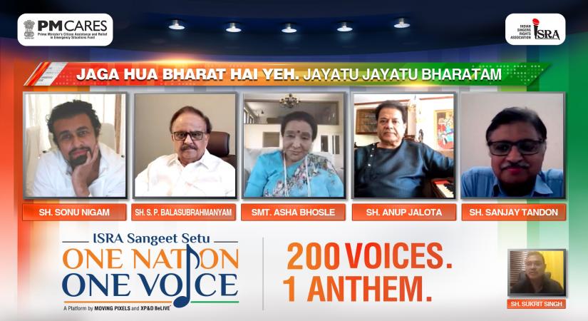 Over 200 singers join hands for one song.