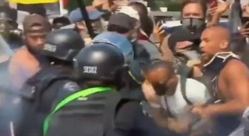 Kendrick Sampson hit by rubber bullet at LA protest.