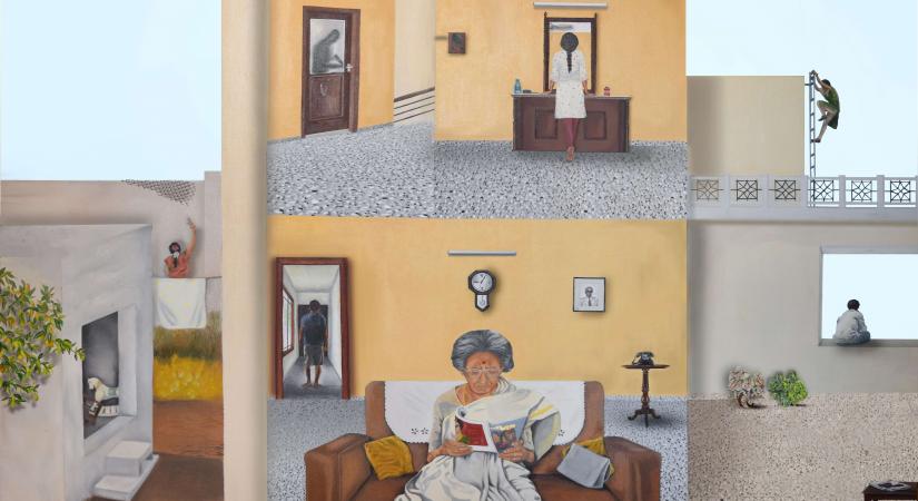 'Can one hear the stories of the mind' by Jitha Karthikeyan, Oil on Canvas, 2020