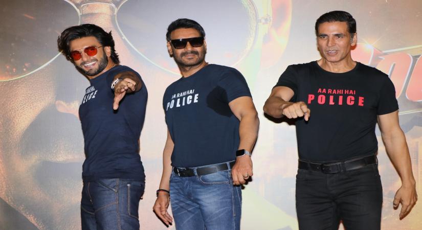 Mumbai: Actors Ranveer Singh, Ajay Devgn and Akshay Kumar at the trailer launch of their upcoming film "Sooryavanshi" in Mumbai on March 2, 2020. (Photo: IANS)