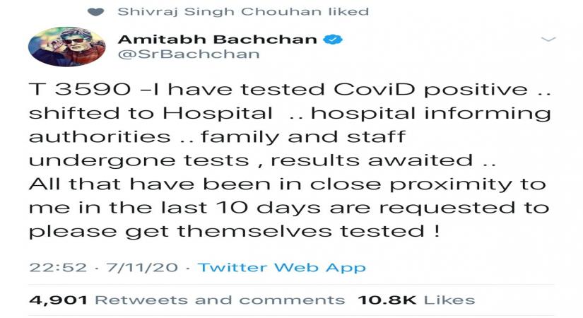 Amitabh Bachchan tests COVID-19 positive, hospitalised.