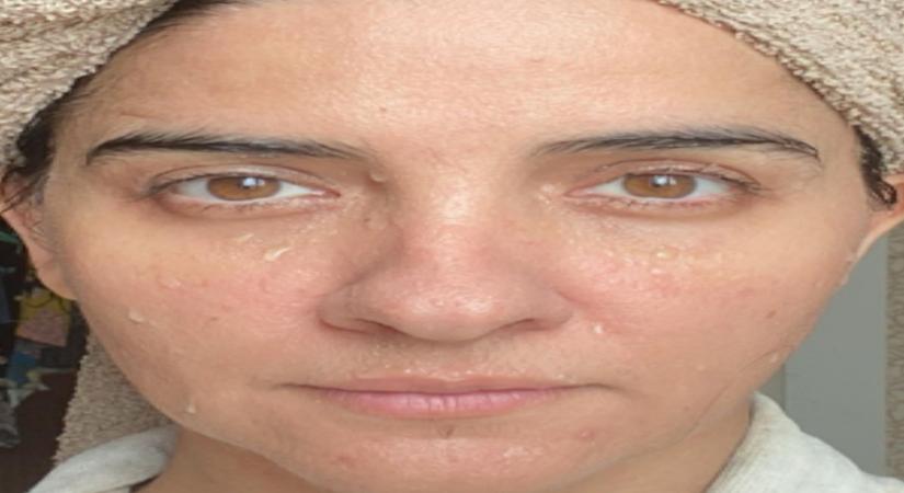 Shruti Seth in extreme close-up, sans make-up .