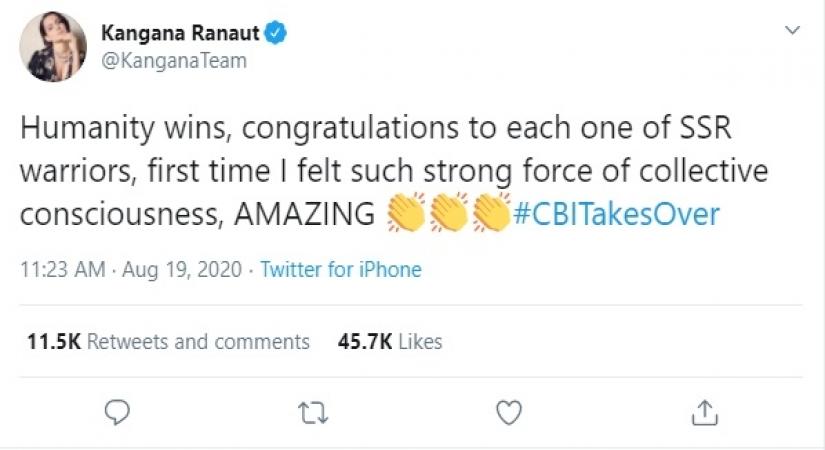 Kangana Ranaut: 'Congratulations to each one of SSR warriors'