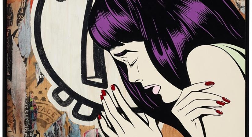 D*FACE (b. 1978), London — LA, 2014. Acrylic and printed paper collage on panel. 60 x 48 in (152.40 x 121.92 cm). Estimate: $12,000-18,000. Offered in Trespassing, 5-19 August 2020, Online