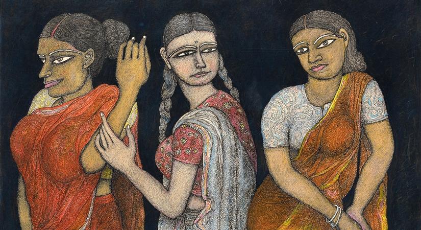 1992 56 x 71 cm Ink & pastel Three women