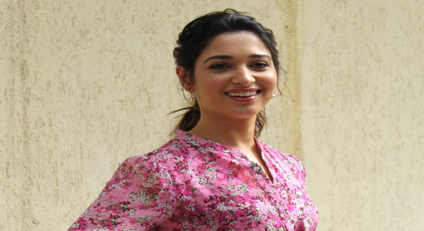 Mumbai: Actress Tamannah Bhatia at the shoot of celebrity make-up artist Lekha Gupta's Amazon Beauty Vanity Diaries show in Mumbai, on June 25, 2019. (Photo: IANS)