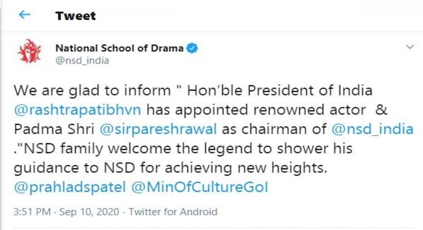 Paresh Rawal appointed National School of Drama chairman.