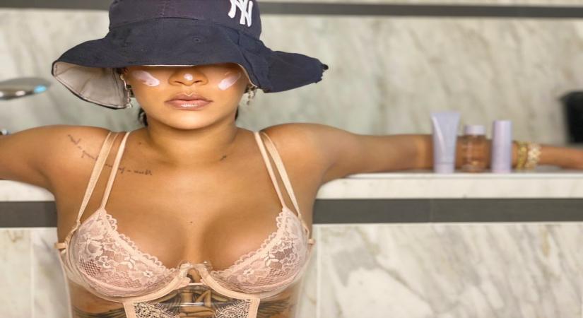 Rihanna shares a sunbathing snapshot.