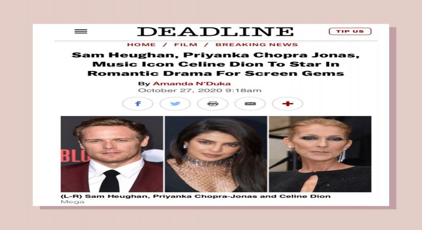Priyanka Chopra in Hollywood rom-com with Celine Dion, Sam Heughan