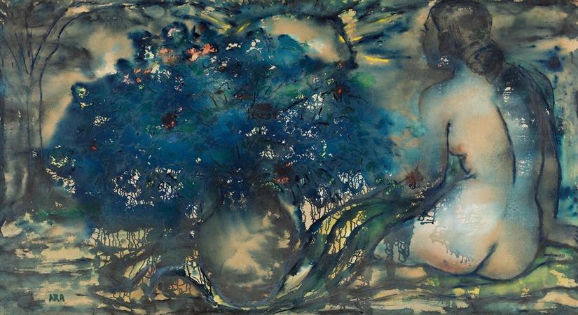 Nude Lady with Flower Vase with K. H. Ara