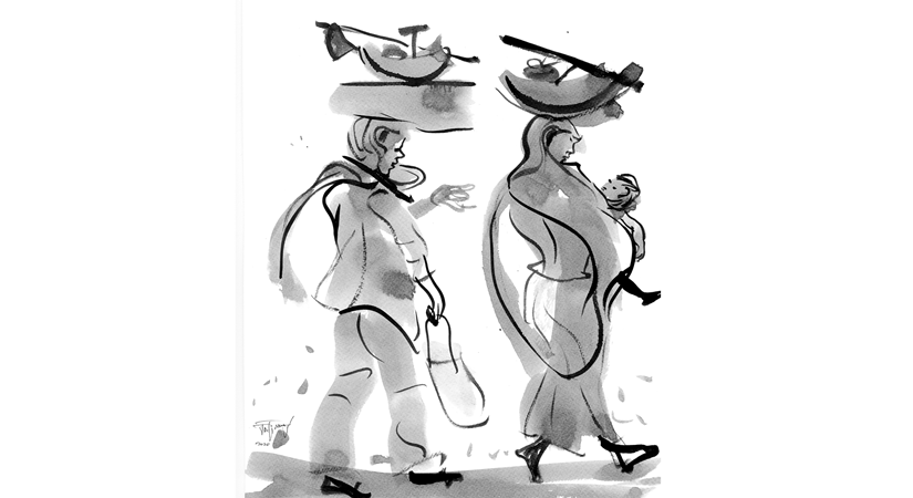 Jatin Das Labourer Exodus 27 Ink Painting on Paper 17x12