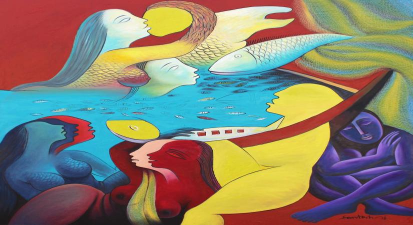 Fisher Women by Santosh Kumar Sahni, Source: Jehangir Art Gallery