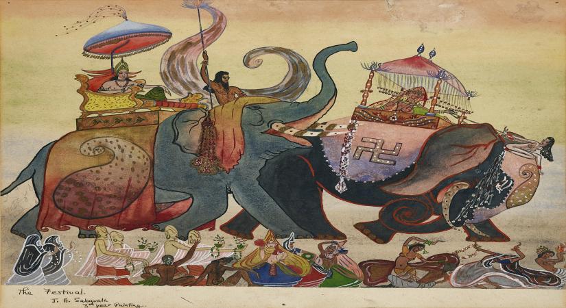 Lot 115 - Jehangir Sabavala, The Festival, circa 1942, Winning Bid - INR 70,33,296 (US$ 99,060). Image courtesy of AstaGuru.jpg