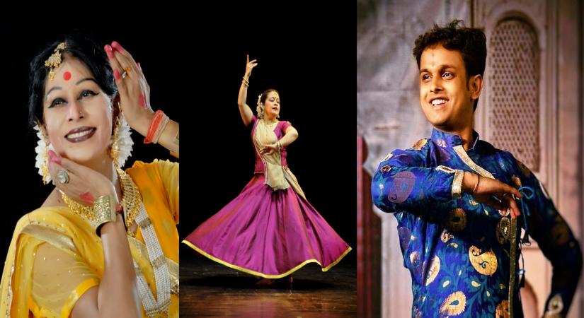 Kathak dancers (L) Shovana Narayan (M) Shailja Bisht and (R) Aryav Anand