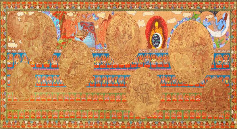 Untitled, 2021 (Acrylic and ink on canvas with 24ct gold and silver leaf), Seema Kohli (Source: Tao Art Gallery)