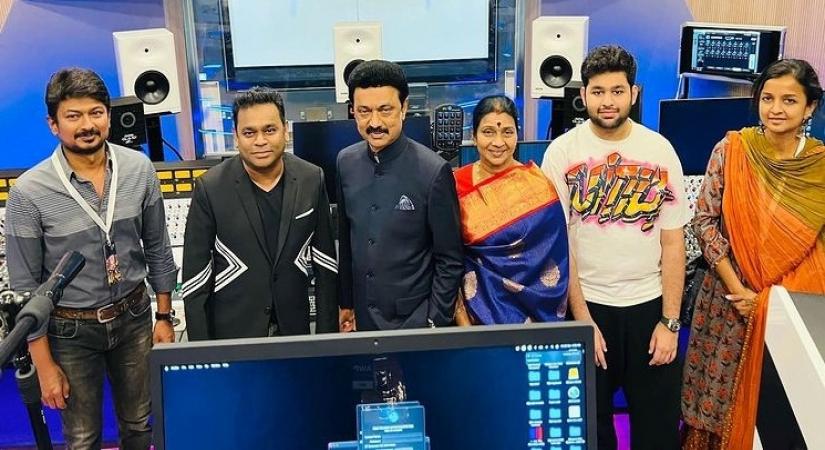 Tamil Nadu CM MK Stalin visits A R Rahman's studio in Dubai.