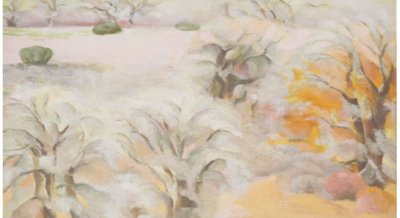 Abiquiu Trees VII dated ‘7/29/50’ (on the stretcher)—inscribed with title and dated ‘53’ (on the original backing)