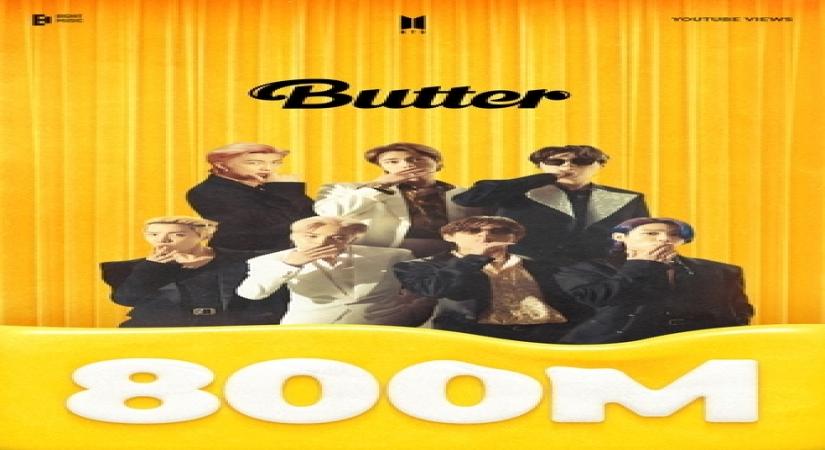 Seoul : This photo, provided by Big Hit Music on Aug. 26, 2022, marks BTS' 'Butter' surpassing 800 million views on YouTube.(Yonhap/IANS)