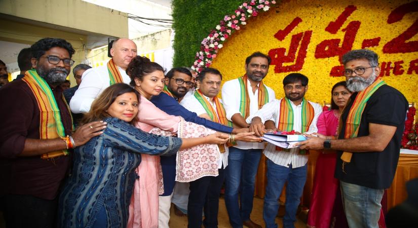Hyderabad: Pooja ceremony of Pushpa The Rule: Part 2 produced by Mythri Movie Makers association with Sukumar Writings.(Photo: Ramana M/IANS)