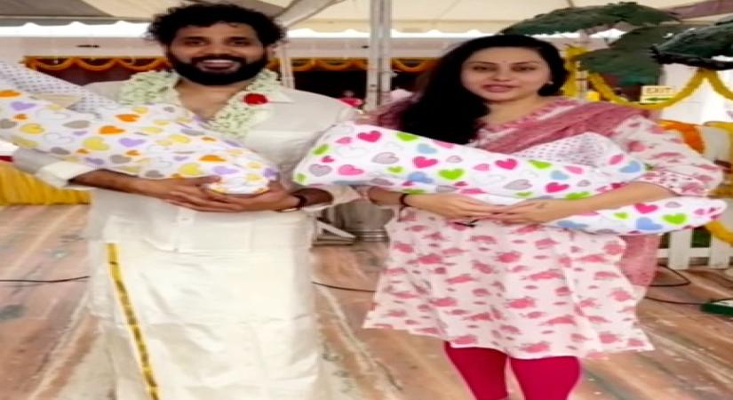 Actress Namita blessed with twin baby boys.