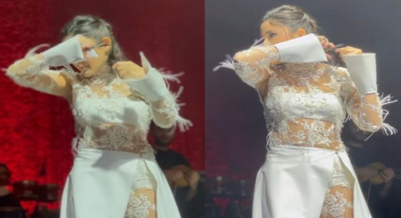 Turkish singer Melek Mosso cuts hair on stage in solidarity with Iranian women(twitter grab)