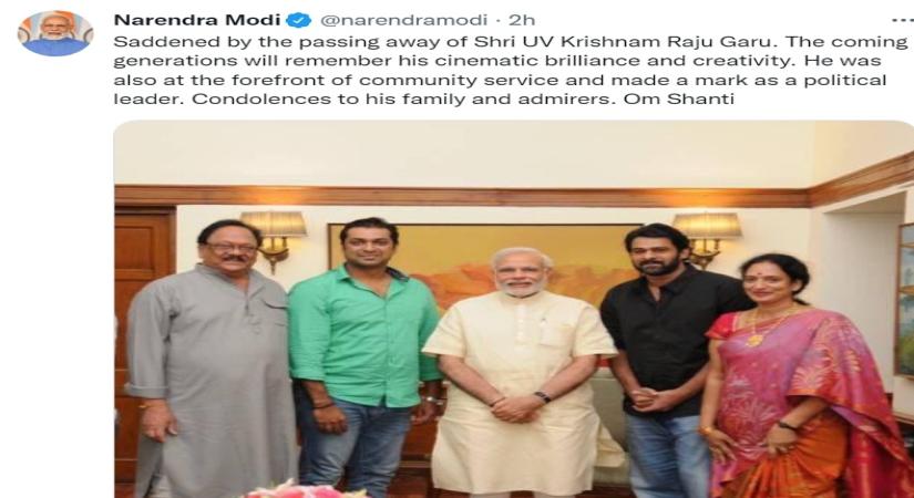 PM Modi condoles veteran Telugu actor Krishnam Raju's demise.(photo:Twitter)