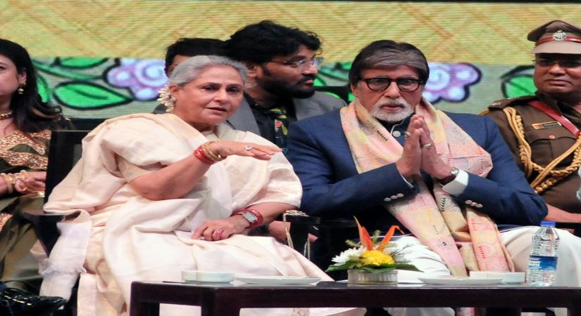 Kolkata: Veteran actors Amitabh Bachchan and Jaya Bachchan during the inauguration of 28th Kolkata International Film Festival at Netaji Indoor Stadium in Kolkata on Thursday, December 15, 2022. (Photo:Kuntal Chakrabarty/IANS)