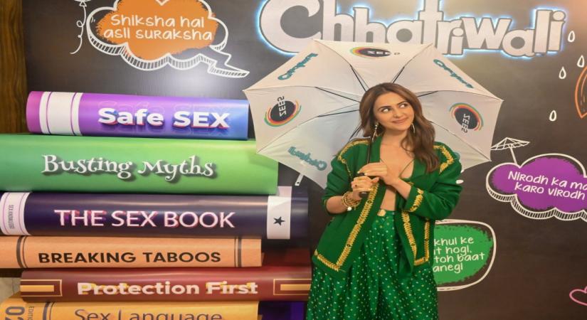 Mumbai : Indian actress Rakul Preet Singh during the trailer launch of upcoming film 'Chhatriwali', in Mumbai on Saturday, January 07, 2022. (Photo:Sanjay Tiwari/IANS)