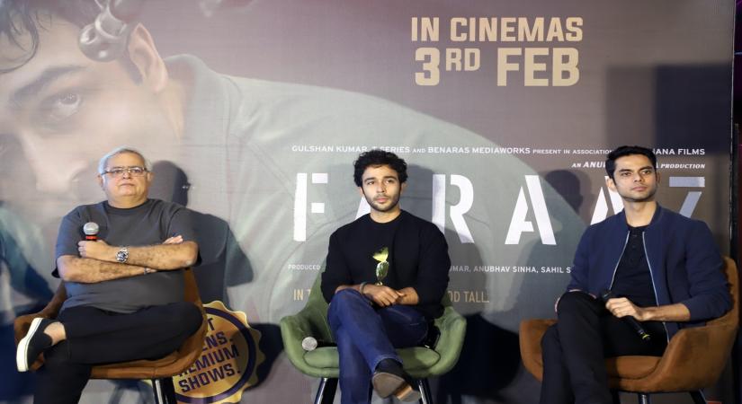 Mumbai : Director Hansal Mehta and actors Aaditya Rawal and Zahan Kapoor during the press conference of upcoming film 'Faraaz', in Mumbai on Tuesday, Jan 31, 2023. (Photo:Sanjay Tiwari/IANS)