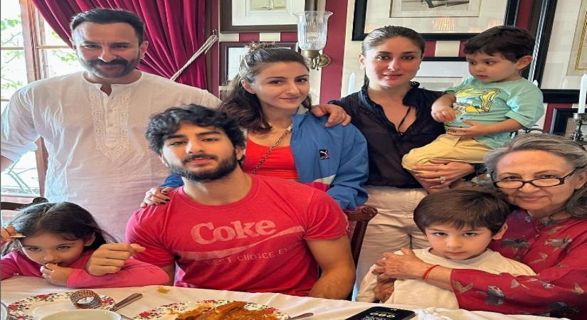 Picture perfect: Kareena, Saif, Soha and kids pose with Sharmila Tagore