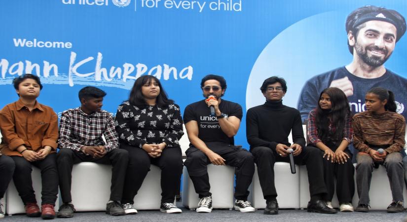 New Delhi:  Indian actor Ayushmann Khurrana speaks during an event after he was appointed as UNICEF India National Brand Ambassador, in New Delhi on Saturday, February 18, 2023. (Photo: IANS/Wasim Sarvar)